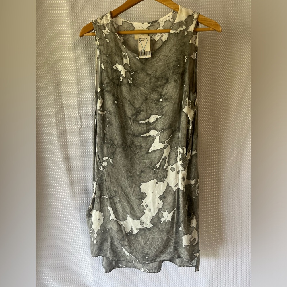Lightweight festival dress with asymmetric hem; grunge look, acid wash dress